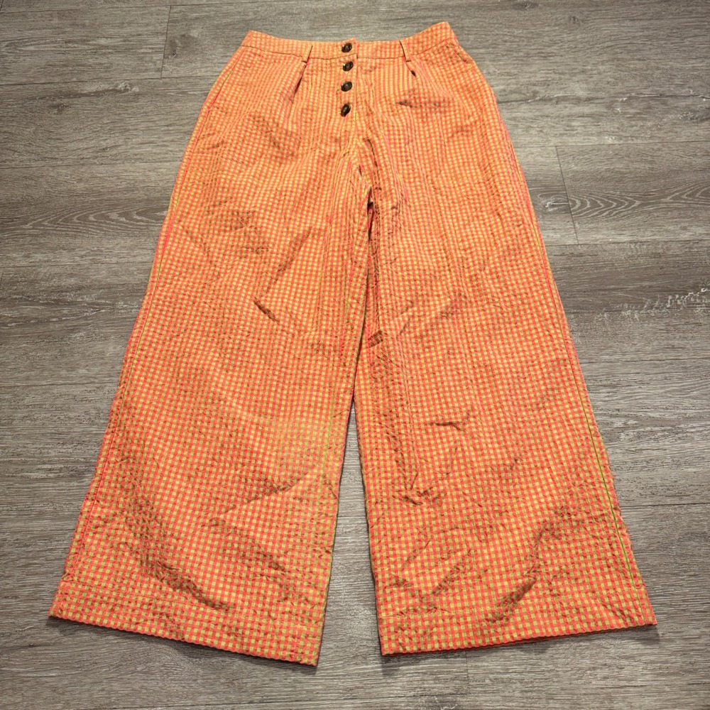 Saint Geraldine Pants Women S Gingham Check Seersucker Wide Leg High Waist 28x26